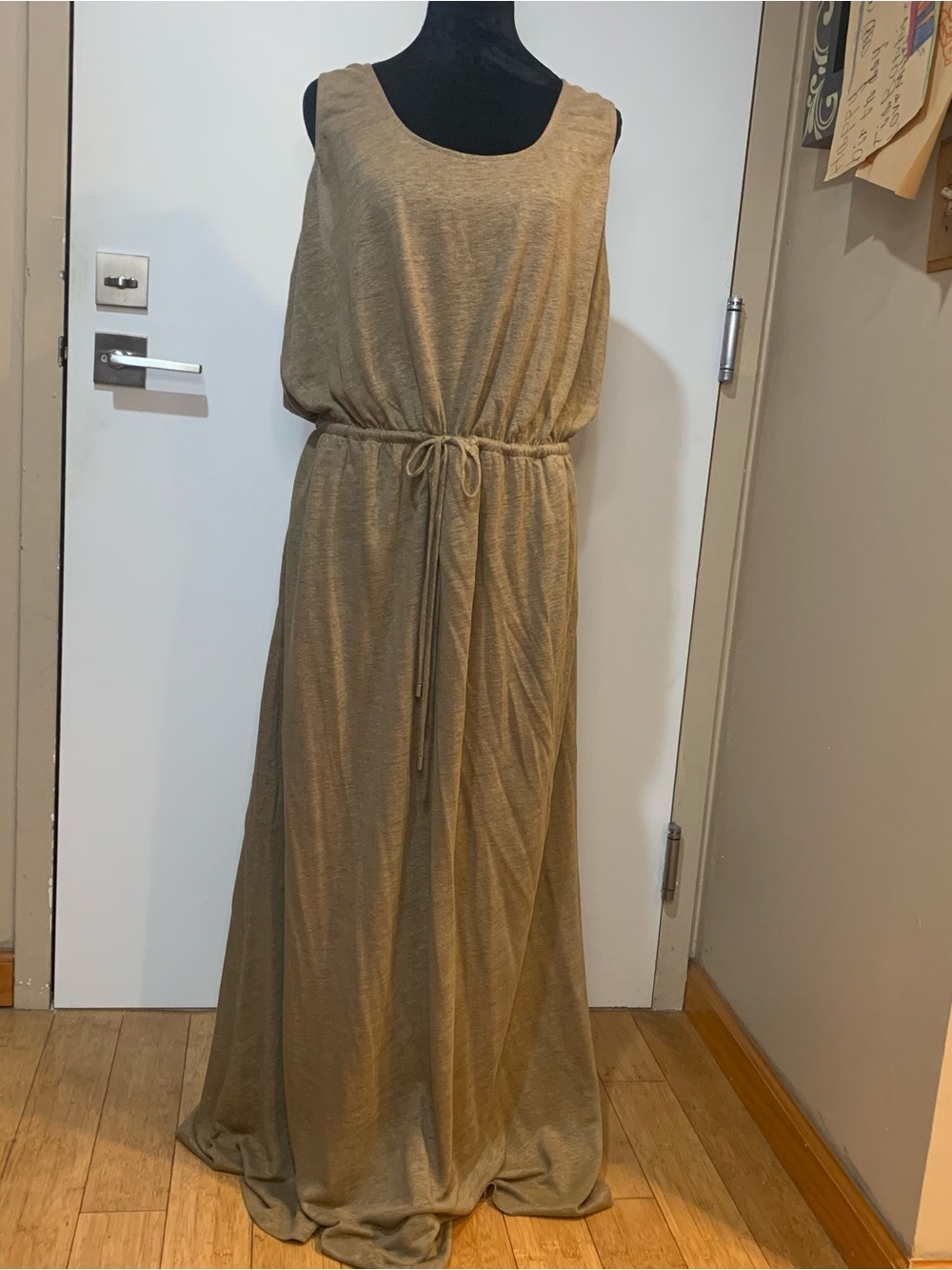 Tommy Bahama 100% Linen Large Seneca Olive Maxi Tank Dress with Drawstring Waist